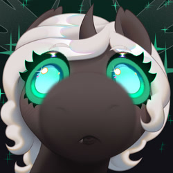 Size: 3000x3000 | Tagged: safe, artist:rrd-artist, oc, oc only, oc:kitu elder, changeling, changeling queen, bust, commission, eyelashes, gray coat, lipstick, looking at you, snoot, snout, solo, stare, staring into your soul, teal eyes, white mane, ych result