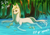 Size: 5000x3500 | Tagged: safe, artist:aqualit, alicorn, earth pony, fish, pegasus, pony, unicorn, commission, horn, outdoors, pond, solo, water, your character here