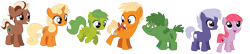 Size: 1584x344 | Tagged: safe, artist:meghan12345, earth pony, pegasus, pony, unicorn, g4, cera, chomper (the land before time), colored wings, colt, ducky (the land before time), female, filly, foal, folded wings, group, horn, littlefoot, male, not an oc, open mouth, open smile, petrie, ponified, recolor, ruby (the land before time), simple background, smiling, spike (the land before time), spread wings, the land before time, transparent background, wings