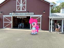 Size: 2016x1512 | Tagged: safe, artist:mtnproductions, gameloft, pinkie pie, earth pony, pony, g4, afro puffs, alternate hairstyle, clothes, costume, dutchess country fair, new york, nightmare night costume, outdoors, pinkie puffs, rhinebeck, roller skates, skates