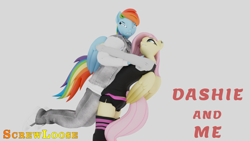 Size: 1920x1080 | Tagged: safe, artist:screwloose, fluttershy, rainbow dash, anthro, g4, 3d, clothes, duo, duo female, female, shipping