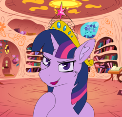 Size: 2037x1959 | Tagged: safe, artist:al solae, twilight sparkle, pony, unicorn, my little pony the movie: the death of twilight sparkle, g4, big crown thingy, element of magic, golden oaks library, horn, indoors, jewelry, regalia, unicorn twilight