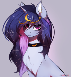 Size: 3905x4187 | Tagged: safe, artist:krissstudios, oc, pony, unicorn, bust, choker, female, horn, mare, portrait, simple background, solo