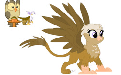 Size: 887x552 | Tagged: safe, artist:royalswirls, gilda, owlowiscious, oc, unnamed oc, bird, griffon, hybrid, owl, owl griffon, g4, base used, female, griffon oc, interspecies offspring, male, offspring, parent:gilda, parent:owlowiscious, simple background, spread wings, white background, wings