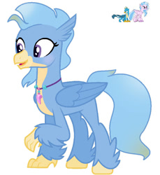 Size: 783x856 | Tagged: safe, artist:royalswirls, gallus, silverstream, oc, unnamed oc, classical hippogriff, griffon, hippogriff, hippogriffon, hybrid, g4, base used, countershading, female, folded wings, interspecies offspring, jewelry, lady looks like a dude, male, necklace, offspring, open mouth, open smile, parent:gallus, parent:silverstream, parents:gallstream, simple background, smiling, white background, wings