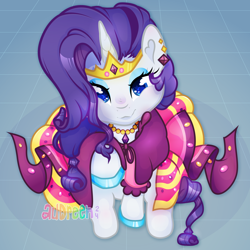 Size: 9000x9000 | Tagged: safe, artist:audreen, rarity, pony, unicorn, g4, my little pony: friendship is magic, the best night ever, carousel boutique, clothes, dress, female, full body, gala dress, gown, grand galloping gala, grid background, horn, mare, ponytail, rarity's first gala dress, shading, solo