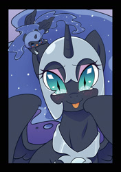 Size: 1205x1713 | Tagged: safe, artist:yukandasama, nightmare moon, alicorn, pony, g4, armor, blushing, chibi, cute, duality, female, filly, foal, mare, micro, moonabetes, nicemare moon, nightmare woon, self paradox, self ponidox, solo, sternocleidomastoid, tongue out