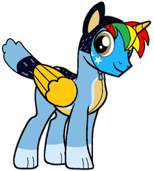 Size: 570x632 | Tagged: safe, artist:shieldwingarmorofgod, oc, oc only, oc:shield wing, alicorn, alicorn oc, bandit heeler, bluey, dog costume, horn, simple background, solo, transparent background, wings