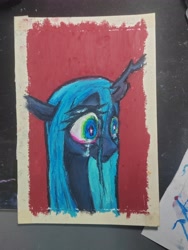 Size: 3072x4096 | Tagged: safe, artist:return 0, queen chrysalis, changeling, g4, crying, female, oil painting, oil painting pastels, pastels (medium), photo, solo, traditional art