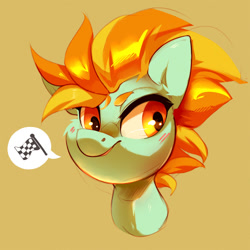 Size: 1249x1249 | Tagged: safe, artist:jazzynsfw, lightning dust, pony, g4, bust, checkered flag, female, simple background, solo