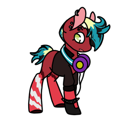 Size: 2500x2500 | Tagged: safe, artist:si-ix, oc, oc only, oc:strawberry soda, earth pony, pony, base used, clothes, ear piercing, earring, earth pony oc, female, headphones, jacket, jewelry, mare, offspring, parent:big macintosh, parent:derpy hooves, parents:derpymac, piercing, simple background, spiked wristband, transparent background, wristband