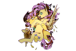 Size: 750x500 | Tagged: safe, artist:flarejistar, fluttershy, pegasus, pony, g4, simple background, solo, white background