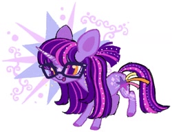 Size: 1586x1220 | Tagged: safe, artist:sweetpinkheart0, sci-twi, twilight sparkle, pony, unicorn, g4, abstract background, alternate design, female, glasses, horn, mare, simple background, solo, white background