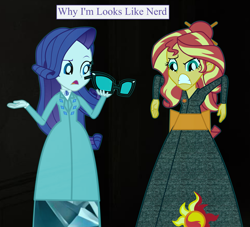 Size: 4985x4536 | Tagged: safe, artist:cartoonmasterv3, rarity, sunset shimmer, ghost, human, undead, equestria girls, g4, broken english, clothes, comic, dress, edwardian, haunted, japanese, kimono (clothing), long dress, long skirt, nerd, skirt