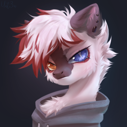 Size: 3000x3000 | Tagged: safe, artist:unt3n, oc, oc only, oc:kai, pegasus, pony, bust, cheek fluff, chest fluff, commission, ear fluff, ear tufts, eyelashes, heterochromia, high res, male, pegasus oc, portrait, render, shading, signature, solo