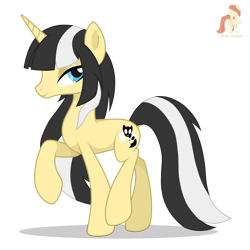 Size: 3500x3500 | Tagged: safe, artist:r4hucksake, oc, oc only, oc:curtain call, pony, unicorn, g4, bedroom eyes, eyeshadow, horn, makeup, raised hoof, simple background, smiling, solo, standing on two hooves, tail, transparent background, two toned mane, two toned tail