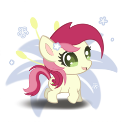 Size: 1602x1602 | Tagged: safe, artist:弋唷, roseluck, earth pony, pony, g4, :d, chibi, cutie mark background, female, flower, flower in hair, mare, open mouth, open smile, smiling, solo