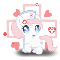 Size: 1599x1599 | Tagged: safe, artist:弋唷, nurse redheart, earth pony, pony, g4, chibi, cutie mark background, female, hat, mare, nurse hat, solo