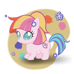 Size: 1601x1601 | Tagged: safe, artist:弋唷, toola roola, earth pony, pony, g4, chibi, cutie mark background, female, filly, foal, solo