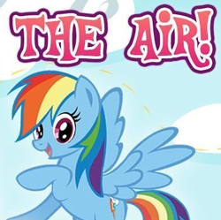 Size: 385x384 | Tagged: safe, gameloft, rainbow dash, pegasus, pony, g4, cropped, english, female, flying, mare, meme, sky, solo, text, wow! glimmer