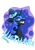 Size: 1240x1754 | Tagged: safe, artist:galactichooves, nightmare moon, alicorn, pony, mlp fim's fourteenth anniversary, g4, badge, bow, bust, face sticker, fangs, hat, horn, looking at you, pumpkin, pumpkin sticker, simple background, smiling, smiling at you, solo, text, transparent background, witch hat