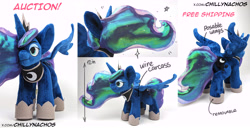 Size: 7500x3840 | Tagged: safe, artist:chillynachos, princess luna, alicorn, original species, plush pony, g4, auction, auction open, irl, multiple views, photo, plushie, solo