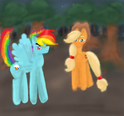 Size: 717x672 | Tagged: safe, artist:darklight402, applejack, rainbow dash, earth pony, pegasus, pony, were-pony, werewolf, g4, applejack's hat, blitzjack, cowboy hat, duo, female, forest background, half r63 shipping, hat, male, mare, outdoors, rainbow blitz, rule 63, ship:appleblitz, ship:appledash, shipping, stallion, straight, supernatural