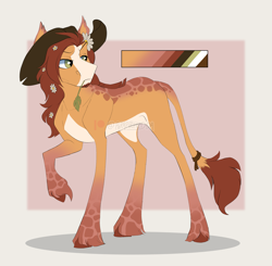 Size: 2999x2940 | Tagged: safe, artist:parrpitched, oc, earth pony, giraffe, hybrid, original species, pony, adoptable, design, female, giraffe oc, magical lesbian spawn, offspring, parent:applejack, parent:fluttershy, parents:appleshy, passepartout, redesign, spots