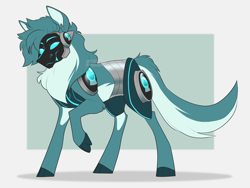 Size: 1600x1200 | Tagged: safe, artist:parrpitched, oc, oc only, cyborg, earth pony, hybrid, original species, pony, protogen, colored, commission, flat colors, passepartout, ponified, solo