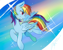 Size: 1936x1525 | Tagged: safe, artist:goldenage2049, rainbow dash, pegasus, pony, g4, female, mare, rainbow, solo, sparkles, spread wings, stars, wings