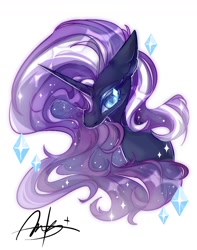 Size: 1024x1300 | Tagged: safe, artist:alunarlen, nightmare rarity, pony, unicorn, g4, bust, female, horn, mare, portrait, simple background, solo, white background