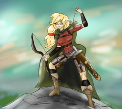 Size: 900x800 | Tagged: safe, applejack, human, g4, archery, badass, fantasy class, female, humanized, outdoors, ranger, warrior