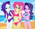 Size: 1138x944 | Tagged: safe, artist:rosasmitt, fluttershy, rarity, starlight glimmer, human, equestria girls, g4, beach, bedroom eyes, bikini, clothes, female, grin, looking at you, outdoors, pink bikini, pink swimsuit, purple bikini, purple swimsuit, seductive, sexy, smiling, swimsuit, trio, trio female