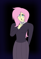 Size: 1200x1698 | Tagged: safe, artist:jazzystarlover, fluttershy, human, g4, clothes, dress, fluttergoth, gradient background, humanized, makeup, solo