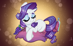 Size: 1920x1200 | Tagged: safe, artist:nootaz, rarity, pony, unicorn, g4, bottle, cute, eyeshadow, female, food, grapes, horn, makeup, mare, wine bottle