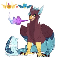 Size: 564x564 | Tagged: safe, artist:sleepydemonmonster, gallus, smolder, oc, oc:galavant, dragon, griffon, hybrid, g4, female, griffon oc, hybrid oc, interspecies offspring, male, offspring, parent:gallus, parent:smolder, parents:smollus, shipping, simple background, smollus, solo, straight, white background