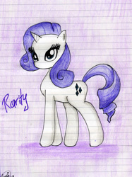 Size: 828x1107 | Tagged: safe, artist:fleiiha, rarity, pony, unicorn, g4, horn, lined paper, solo, traditional art