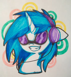 Size: 857x932 | Tagged: safe, artist:fleiiha, dj pon-3, vinyl scratch, pony, unicorn, g4, horn, solo, traditional art