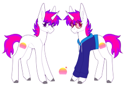 Size: 663x450 | Tagged: artist needed, safe, oc, oc only, oc:neon dawn, pony, unicorn, clothes, hoodie, horn, simple background, solo, transparent background, unicorn oc