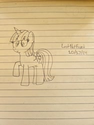 Size: 3000x4000 | Tagged: safe, artist:alyssafire, artist:nightshadowmlp, twilight sparkle, unicorn, g4, female, horn, lined paper, mare, raised hoof, solo, traditional art, unicorn twilight