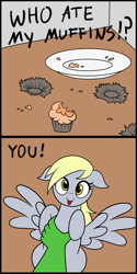 Size: 1001x2000 | Tagged: safe, artist:vomitvomiting, derpy hooves, oc, oc:anon, human, pony, g4, floppy ears, meme, no thoughts head empty, ponified, ponified meme, text