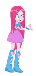 Size: 290x614 | Tagged: safe, artist:arielariaspetzoldt, pinkie pie, human, equestria girls, g4, boots, clothes, female, high heel boots, jacket, shirt, shoes, simple background, skirt, solo, transparent background, vest, wet hair