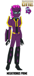 Size: 900x2000 | Tagged: safe, artist:robertsonskywa1, equestria girls, g4, arm cannon, armor, decepticon, equestria girls-ified, male, mask, megatronus prime, simple background, solo, text, the fallen, thirteen primes, transformers, transformers one, transparent background