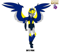 Size: 1280x1147 | Tagged: safe, artist:robertsonskywa1, equestria girls, g4, armor, equestria girls-ified, male, mask, onyx prime, simple background, solo, text, thirteen primes, transformers, transformers one, transparent background, wings