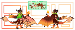 Size: 1280x520 | Tagged: safe, artist:malinraf1615, oc, oc only, oc:ash, dragon, wyvern, bandage, broken bone, broken wing, cast, claws, colored wings, commission, dragon oc, dragonified, injured, male, non-pony oc, nonbinary, partially transparent background, redesign, sling, solo, species swap, tail, wings