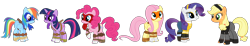 Size: 5502x1017 | Tagged: safe, artist:avazquez9, applejack, fluttershy, pinkie pie, rainbow dash, rarity, twilight sparkle, earth pony, pegasus, pony, unicorn, g4, april o'neil, casey jones, donatello, female, horn, leonardo, mane six, mare, michelangelo, raphael, simple background, teenage mutant ninja turtles, transparent background, unicorn twilight