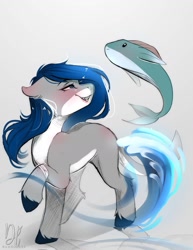 Size: 977x1265 | Tagged: safe, artist:bambudess, oc, oc only, fish, original species, pony, shark, shark pony, bandage, female, mare, sharp teeth, solo, teeth, unshorn fetlocks