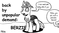 Size: 1200x675 | Tagged: safe, artist:pony-berserker, oc, oc only, oc:berzie, changedling, changeling, pony-berserker's twitter sketches, black and white, changedling oc, changeling oc, grayscale, hate, hater, monochrome, offscreen character, pony-berserker's twitter sketches (2024), simple background, solo, white background