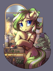 Size: 2000x2666 | Tagged: safe, artist:ravistdash, oc, oc only, oc:amagi, earth pony, alcohol, bar, cigarette, clothes, cocktail, drink, earth pony oc, female, hoof on chin, looking at you, mare, sitting, smoking, solo, table