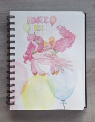 Size: 1884x2419 | Tagged: safe, artist:lanacha0s, pinkie pie, alicorn, g4, alicornified, balloon, colored sketch, drawing, notebook, pinkiecorn, princess pinkie pie, race swap, sketch, solo, traditional art